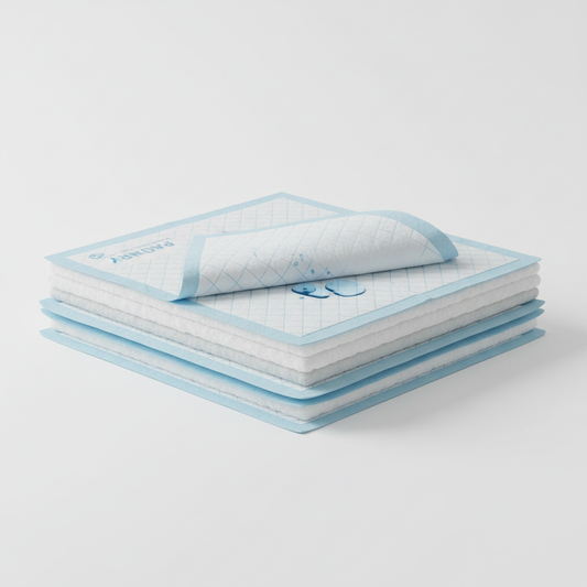 Disposable pet diaper pads stacked neatly showing absorbent layers